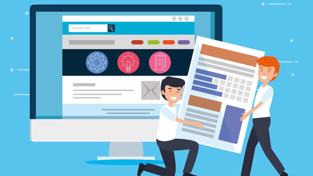 Men with office document and computer website strategy