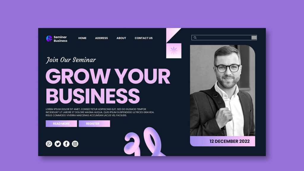 Gradient business solutions landing page template depicting founder graph