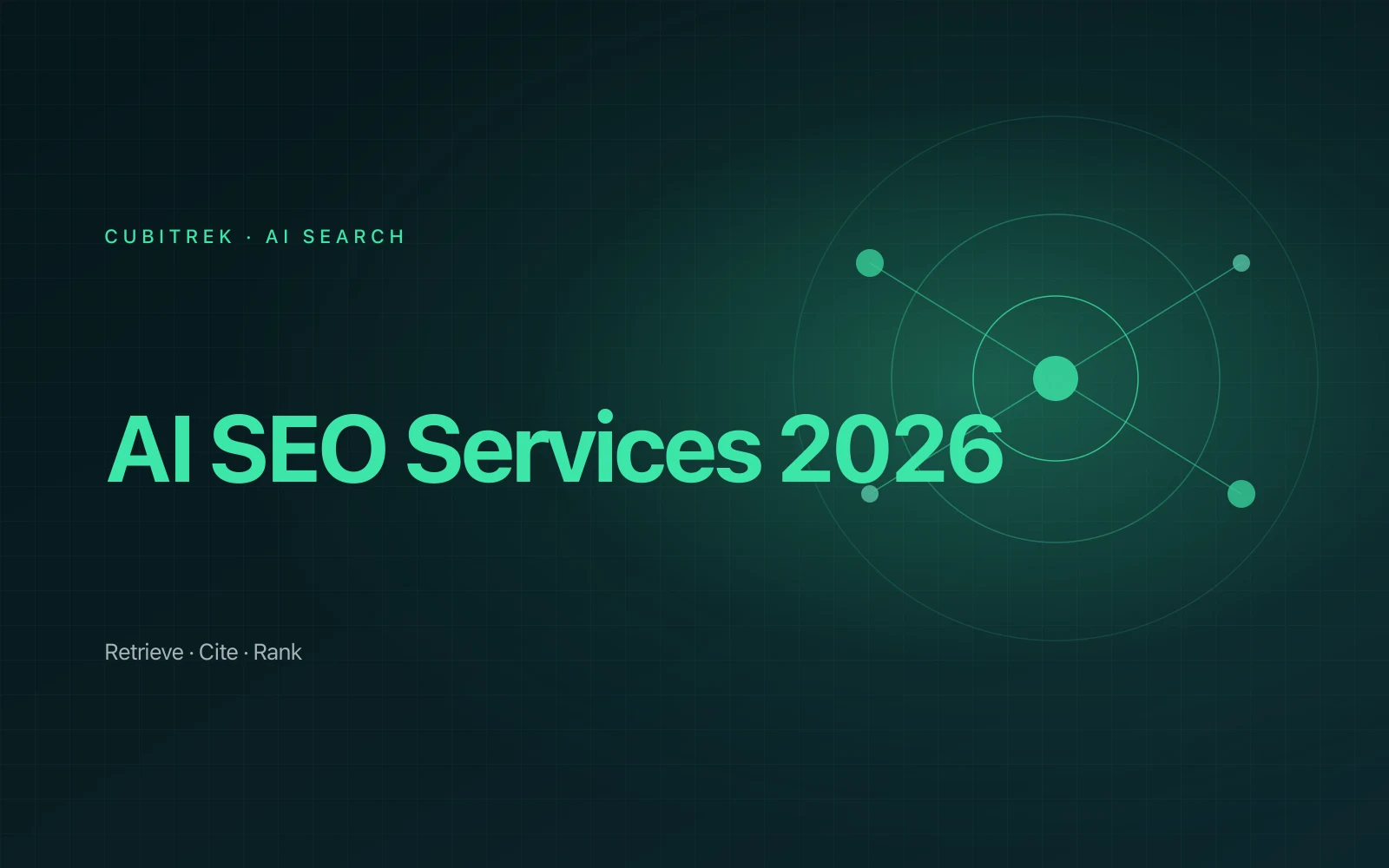 Cover reading 'AI SEO Services: What the Work Actually Is in 2026' on a dark teal background.