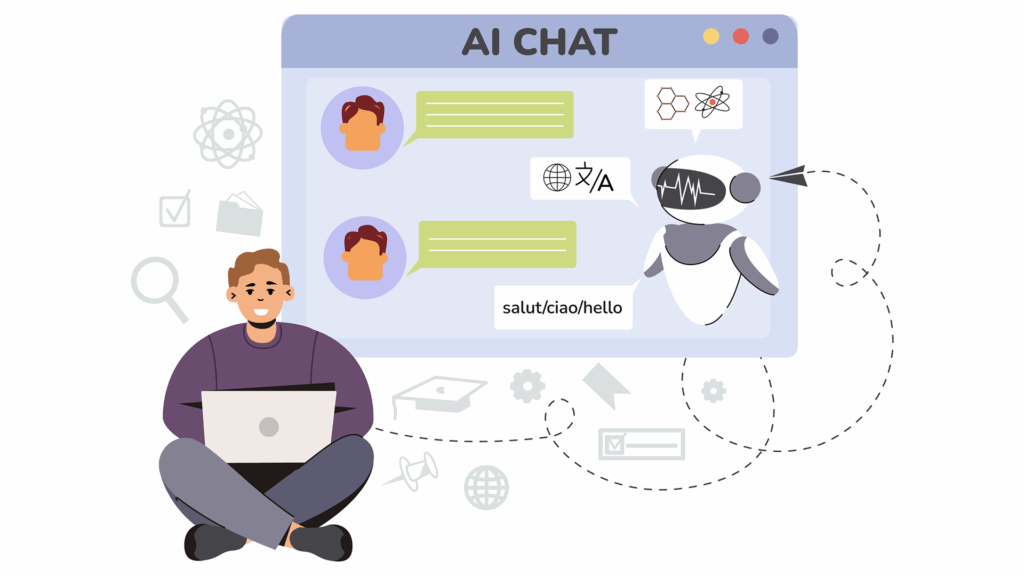 Flat man using AI technology for help answer questions