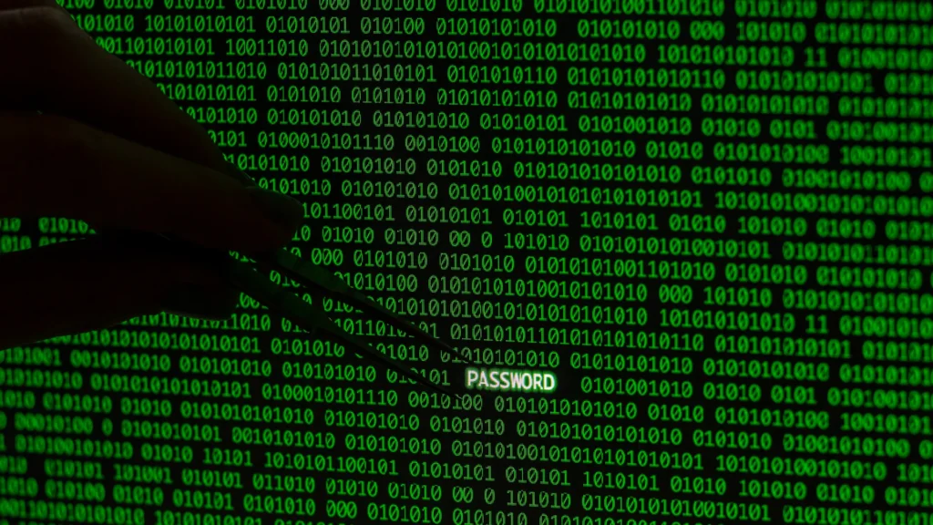 Password with hand holding tweezers and binary code depicting byte pair encoding